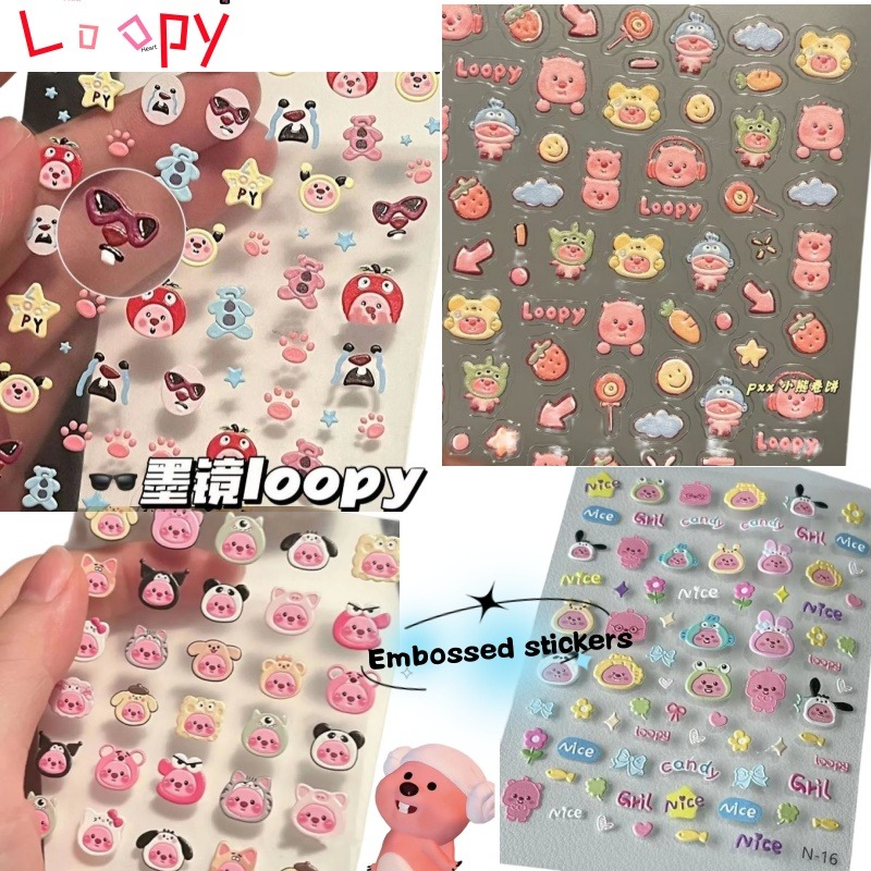 Nail Art - Loopy 3D kabartmalı çıkartma, şeffaf DIY