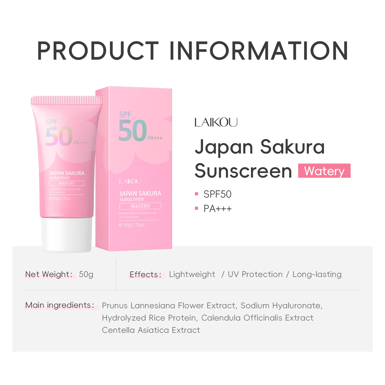 LAIKOU Sakura SPF50 PA+++ Yüz  - Spf 50 Waterproof Sunscreen incelemesi ve fiyatı